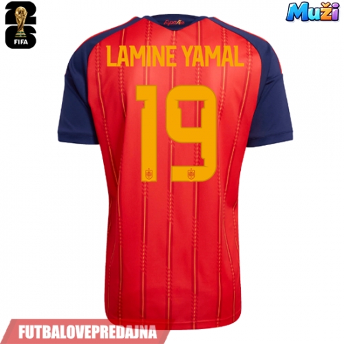 Lacne Muži Futbalové dres Španielsko Lamine Yamal #19 MS 2026 Krátky Rukáv - Domáci